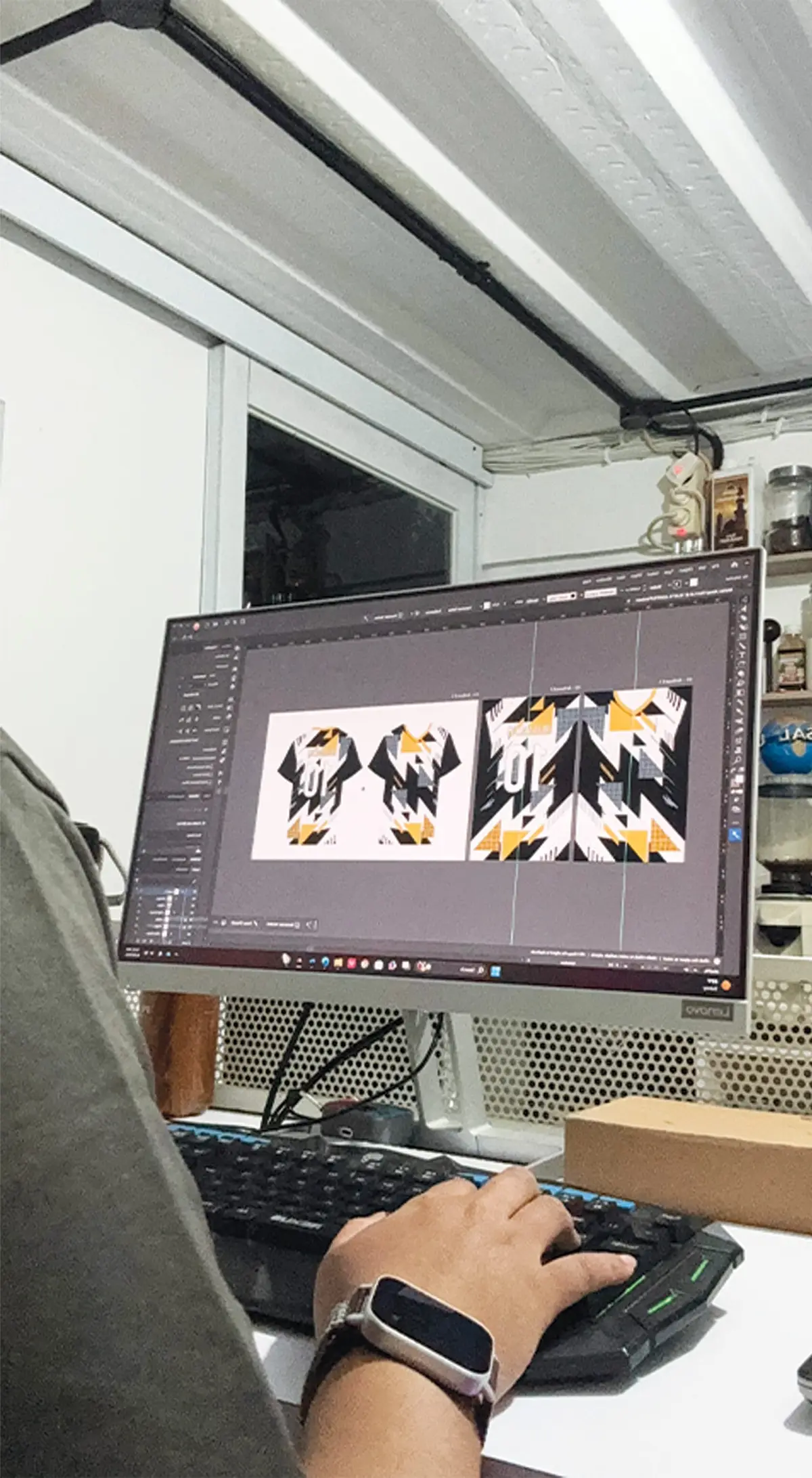 Proses desain digital di layar komputer